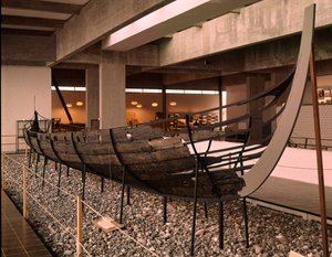 Viking ship (drakkar or Langskip) found in the Roskilde fjord, Denmark, c.1030 (oak, pine, ash & alder)