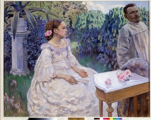 ""Selvportrett med søster"" (Selvportrett med søster) Maleri av Viktor (Victor) Elpidiforovich Borisov-Musatov (Borisov Musatov) (1870-1905) 1898 Statens russiske museum, St. Petersburg av Viktor Elpidiforovich Borisov Musatov