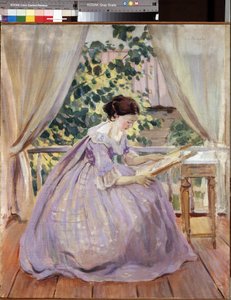 ""La brodeuse"" (broderinne) Peinture de Viktor (Victor) Elpidiforovich Borisov-Musatov (Borisov Musatov) (1870-1905) 1901 Statens russiske museum, Saint Petersbourg