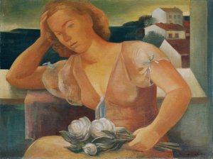 Kunstnerens kone med blomster av Viktor Planckh