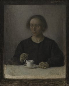 Ida Hammershøi, Kunstnerens kone, med tekopp av Vilhelm Hammershøi