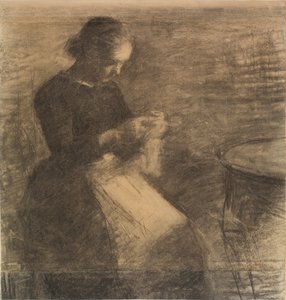 Portrett av Ida Hammershøi med håndarbeid av Vilhelm Hammershøi