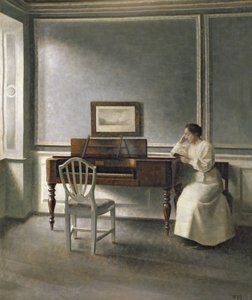 Kvinne leser av et piano, 1907 av Vilhelm Hammershoi