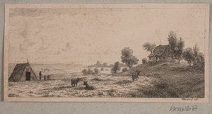 Landskap med våningshus og hytte av Vilhelm Kyhn