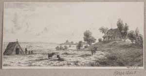 Landskap med våningshus og hytte av Vilhelm Kyhn