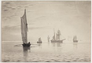 Skip i stille vær på sjøen av Vilhelm Kyhn
