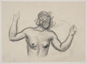 Kvinnefigur, halvlang, løftende armer av Vilhelm Lundstrøm