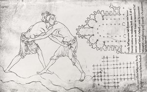 Ms.Fr.19093 fol.14v To brytere, plan av en cistercienserkirke og plan for koret til Notre-Dame de Cambrai (faksimilekopi)