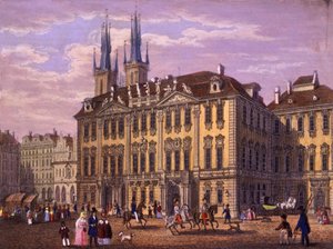 Goltz-Kinsky (Kinský)-palasset, Praha, 1847 (farget stålgravering) av Vincenc and Geissler, F. Morstadt