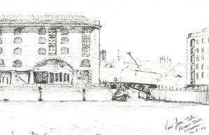 Albert Dock Liverpool, 2003, (blekk på papir) av Vincent Alexander Booth