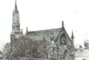 Church at Stonehaven, Skottland, 2007, (blekk på papir) av Vincent Alexander Booth