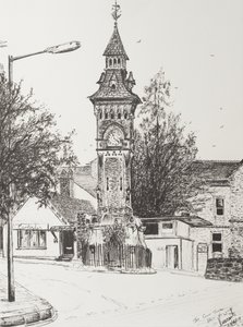 Clock Tower, Hay on Wye, 2007, (blekk på papir) av Vincent Alexander Booth