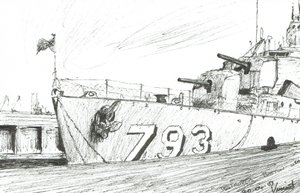 Destroyer 793 Boston Maritime Museum, 2003, (blekk på papir) av Vincent Alexander Booth