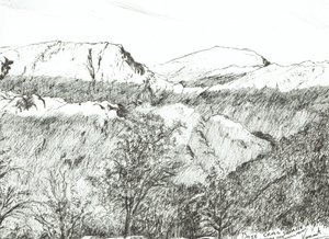 Dove Crag at Sunrise, 2003, (blekk på papir) av Vincent Alexander Booth
