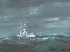 HMS Hood utenfor Skottlands kyst 1920-tallet; 2019; (olje på lerretstavle) av Vincent Alexander Booth