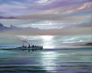 HMS Neptune, Middelhavet desember 1941, 2019 (olje på lerret) av Vincent Alexander Booth