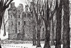 Huntly Castle Scotland, 2007, (blekk på papir) av Vincent Alexander Booth