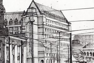 Manchester Town Hall, 2007, (blekk på papir) av Vincent Alexander Booth