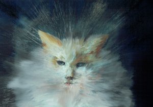 Monty fluffball, 2015, (olje på lerretstavle) av Vincent Alexander Booth