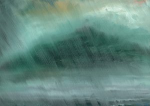 Fjellregn, 2017, (olje på lerretstavle) av Vincent Alexander Booth