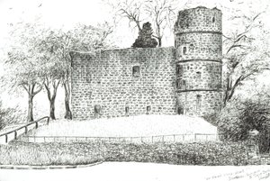 Ruin at Strathaven, 2012, (blekk på papir) av Vincent Alexander Booth