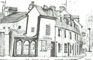 Skrånende bygninger Cambridge, 2003, (blekk på papir) av Vincent Alexander Booth