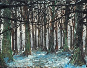 Stag and Runner Lyme Park, 2016, (olje på lerretstavle) av Vincent Alexander Booth