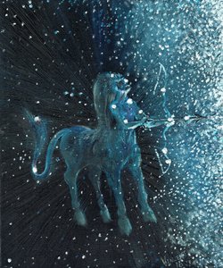 Stjernetegn Skytten, 2016, (olje på lerretstavle) av Vincent Alexander Booth