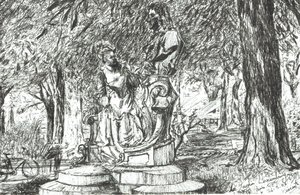 Statue i Jardin Luxembourg Paris, 2003, (blekk på papir) av Vincent Alexander Booth