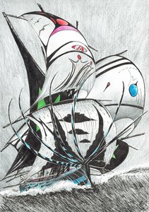 Storm Creators Andaman Sea, 2017, (blekk på papir) av Vincent Alexander Booth