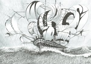 Storm Creators Bohol Sea, 2017, (blekk på papir) av Vincent Alexander Booth