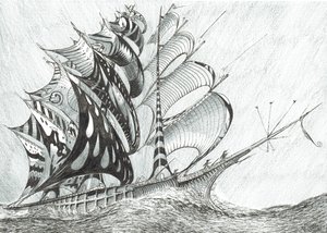 Storm Creators Caribbean Sea, 2017, (blekk på papir) av Vincent Alexander Booth