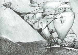 Storm Creators Caspian Sea, 2017, (blekk på papir) av Vincent Alexander Booth
