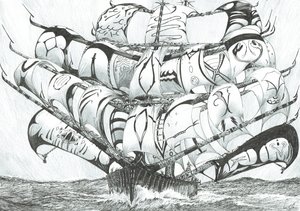 Storm Creators East Siberian Sea, 2017, (blekk på papir) av Vincent Alexander Booth