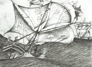 Storm Creators Indiahavet, 2017, (blekk på papir) av Vincent Alexander Booth
