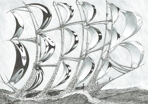 Storm Creators Laccadive Sea, 2017, (blekk på papir) av Vincent Alexander Booth