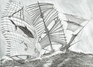 Storm Creators Savu Sea, 2017, (blekk på papir) av Vincent Alexander Booth