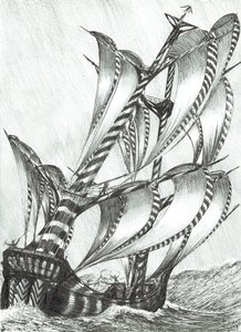 Storm Creators Solomon Sea, 2017, (blekk på papir) av Vincent Alexander Booth
