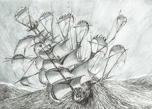 Storm Creators South China Sea, 2017, (blekk på papir) av Vincent Alexander Booth