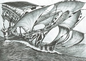 Storm Creators Tasman Sea, 2017, (blekk på papir) av Vincent Alexander Booth