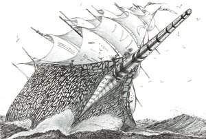 Storm Creators Wellington Strait, 2023 (blekk og blyant på papir) av Vincent Alexander Booth