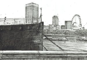 The Black Bow on the Thames, 2006, (blekk på papir) av Vincent Alexander Booth