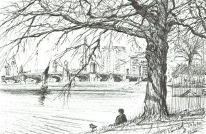 Charles-elven, Boston. 2003, (blekk på papir) av Vincent Alexander Booth