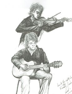 Gitaristen og fiolinisten ved 8th day cafe Manchester, 2007 av Vincent Alexander Booth
