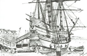 The Mayflower, Plymouth, Massachusetts. 2003, (blekk på papir) av Vincent Alexander Booth