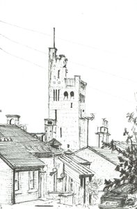 Tower in Knutsford, 2003, (blekk på papir) av Vincent Alexander Booth
