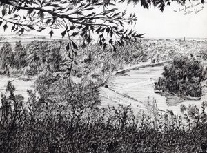 Utsikt fra Richmond Hill London, 2004, (blekk på papir) av Vincent Alexander Booth
