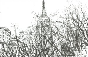 Utsikt fra cafe New York, 2003, (blekk på papir) av Vincent Alexander Booth