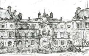 Luxembourg Garden Paris, 2003, (blekk på papir) av Vincent Alexander Booth