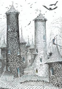 side 9, The Castle in the Forest of Findhorn, 2006, (blekk på papir) av Vincent Alexander Booth